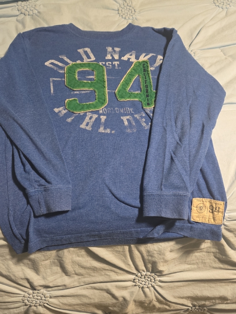 Old Navy Blue Long Sleeve Shirt with Green '94' Patch